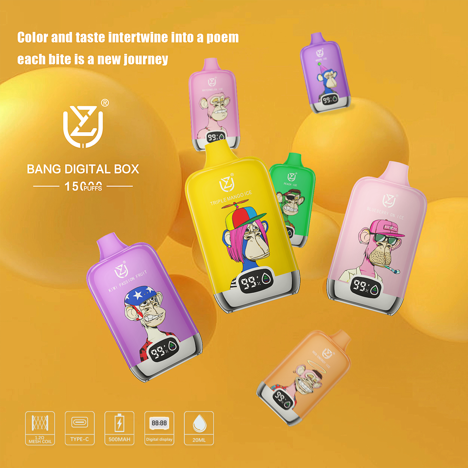vapeablehouse.com UZY Bang DIgital 15K(15000) Puffs 2% 5% Nicotine LCD screen 20ml Pre-filled E-juice 850mAh Battery Disposable Vape