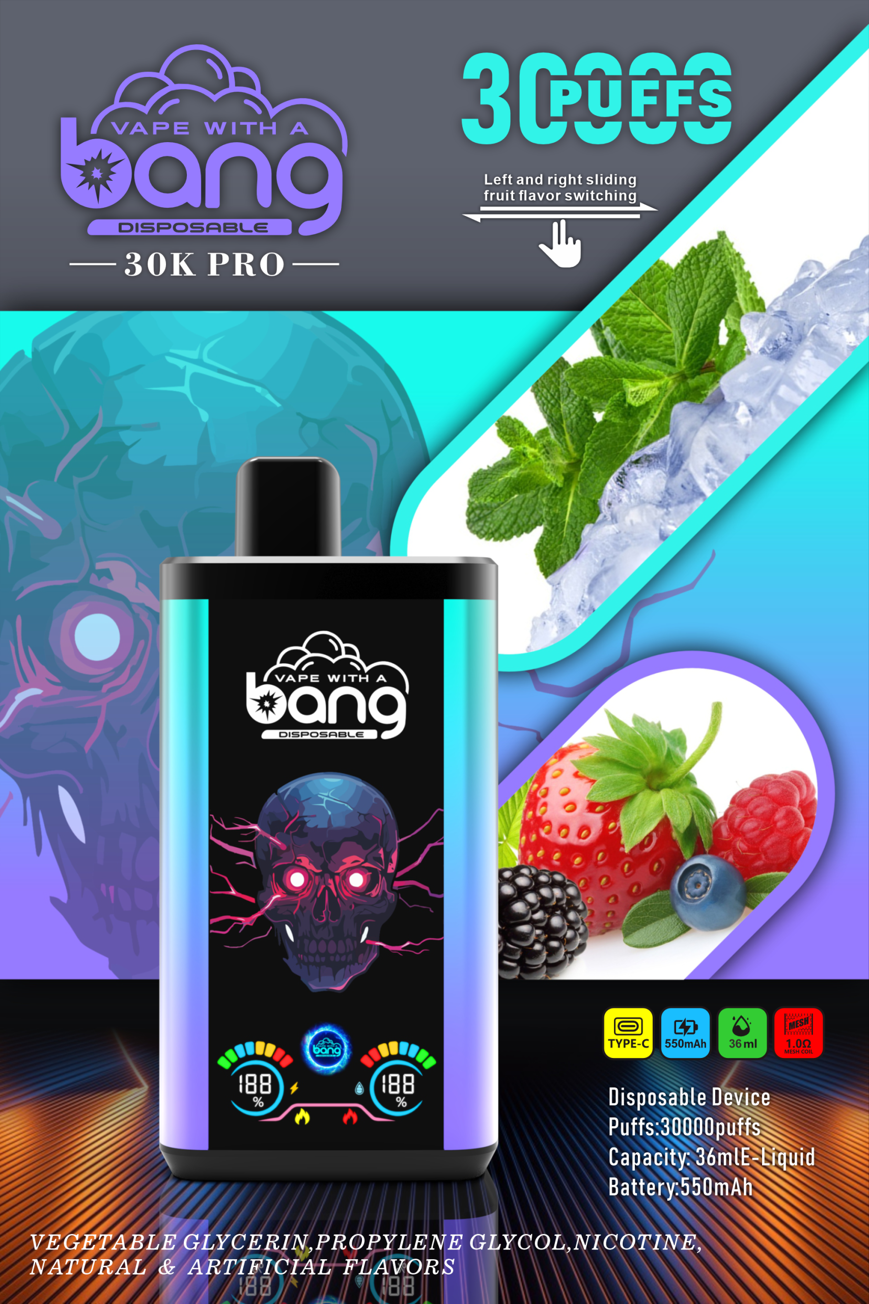vapeablehouse.com Bang 30K(30000) Puffs PRO Dual Flavor Screen Display 36ml E-liquid 0% 2% 3% 5% Nicotine Disposable Vape