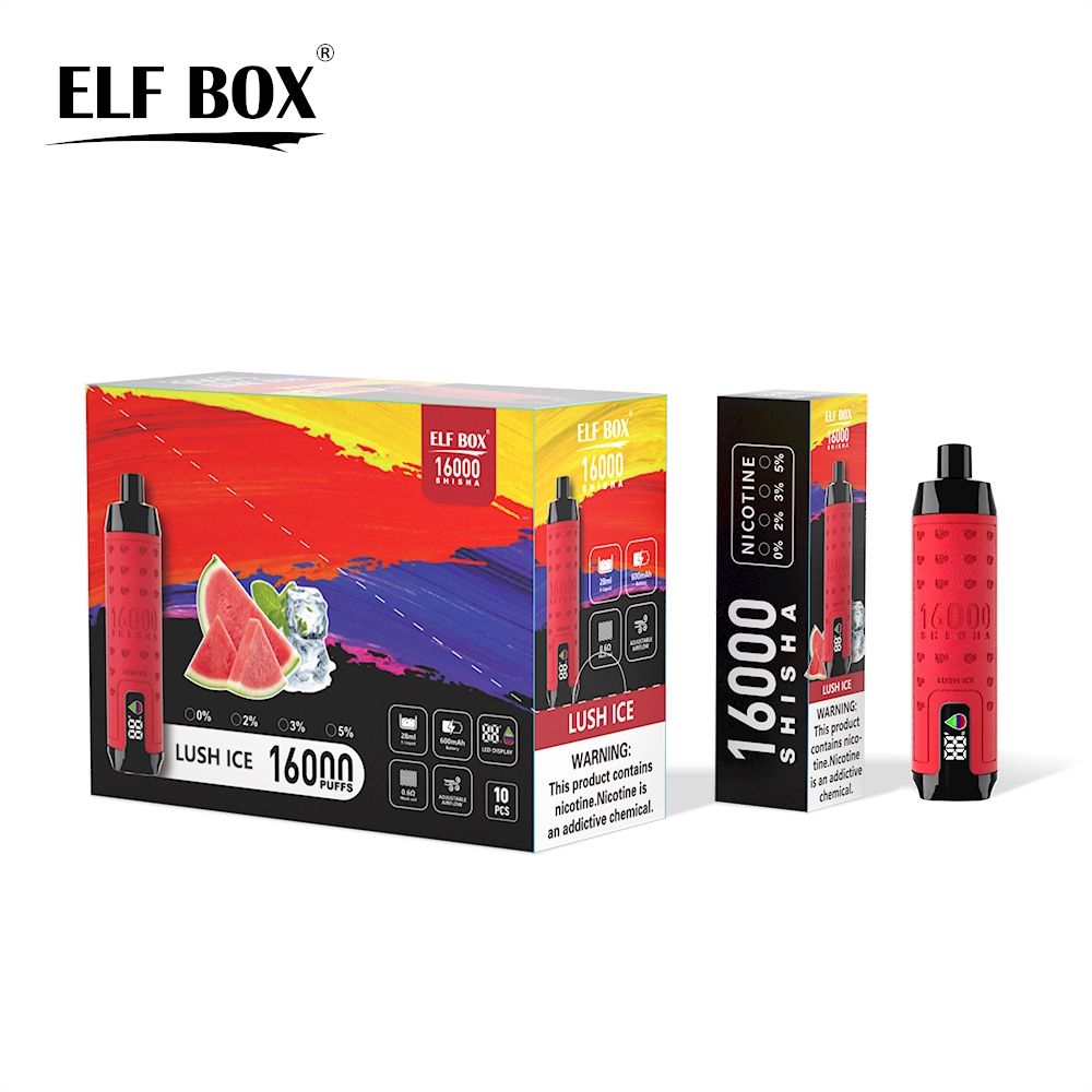 vapeablehouse.com ELF BOX SHISHA 16000(16K) Puffs 28ml e-liquid 0% 2% 3% 5% Nicotine LED Display Type-C rechargeable Leather Disposable Vape Pen
