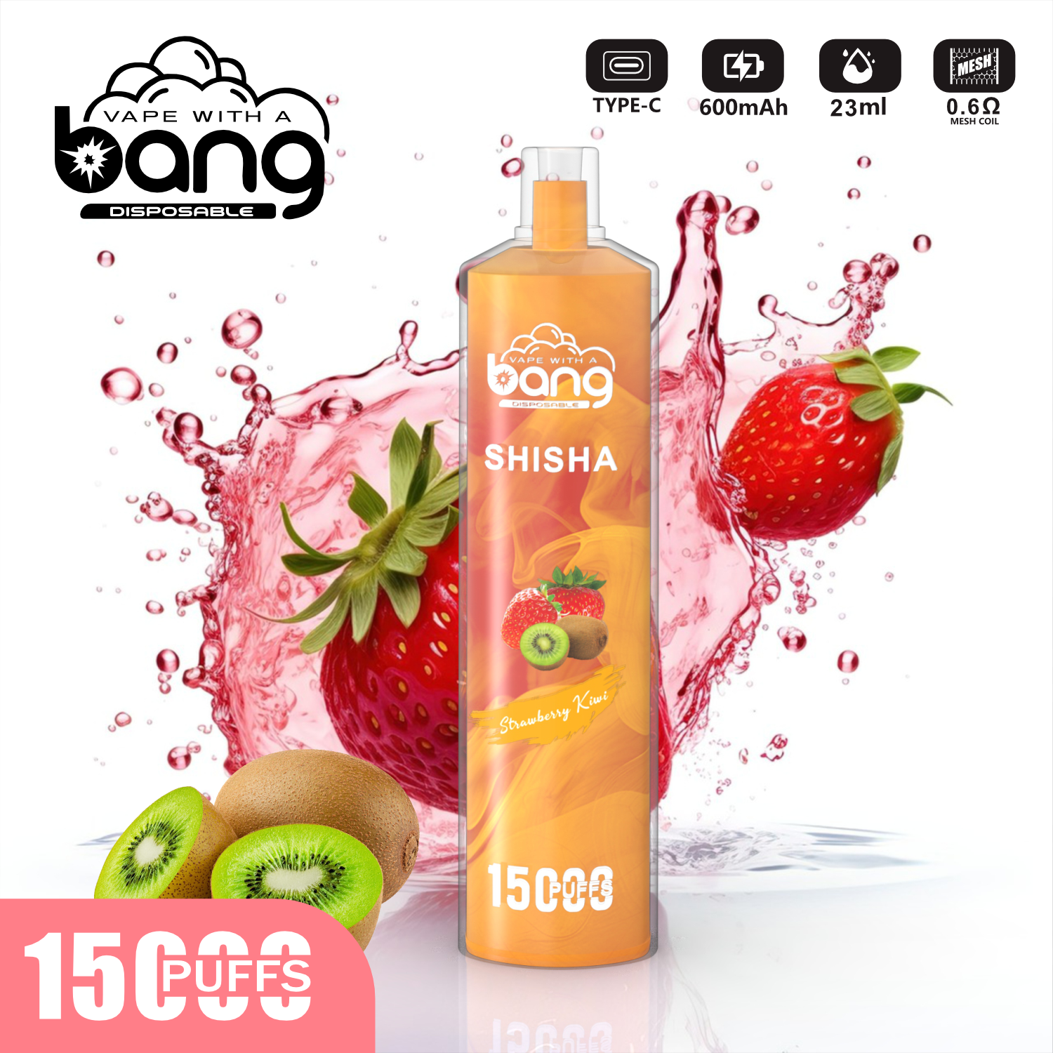 vapeablehouse.com Bang SHISHA 15K(15000) Puffs 0% 2% 3% 5% Nicotine 600mAh Battery 23ml Oil Disposable Vape Pen