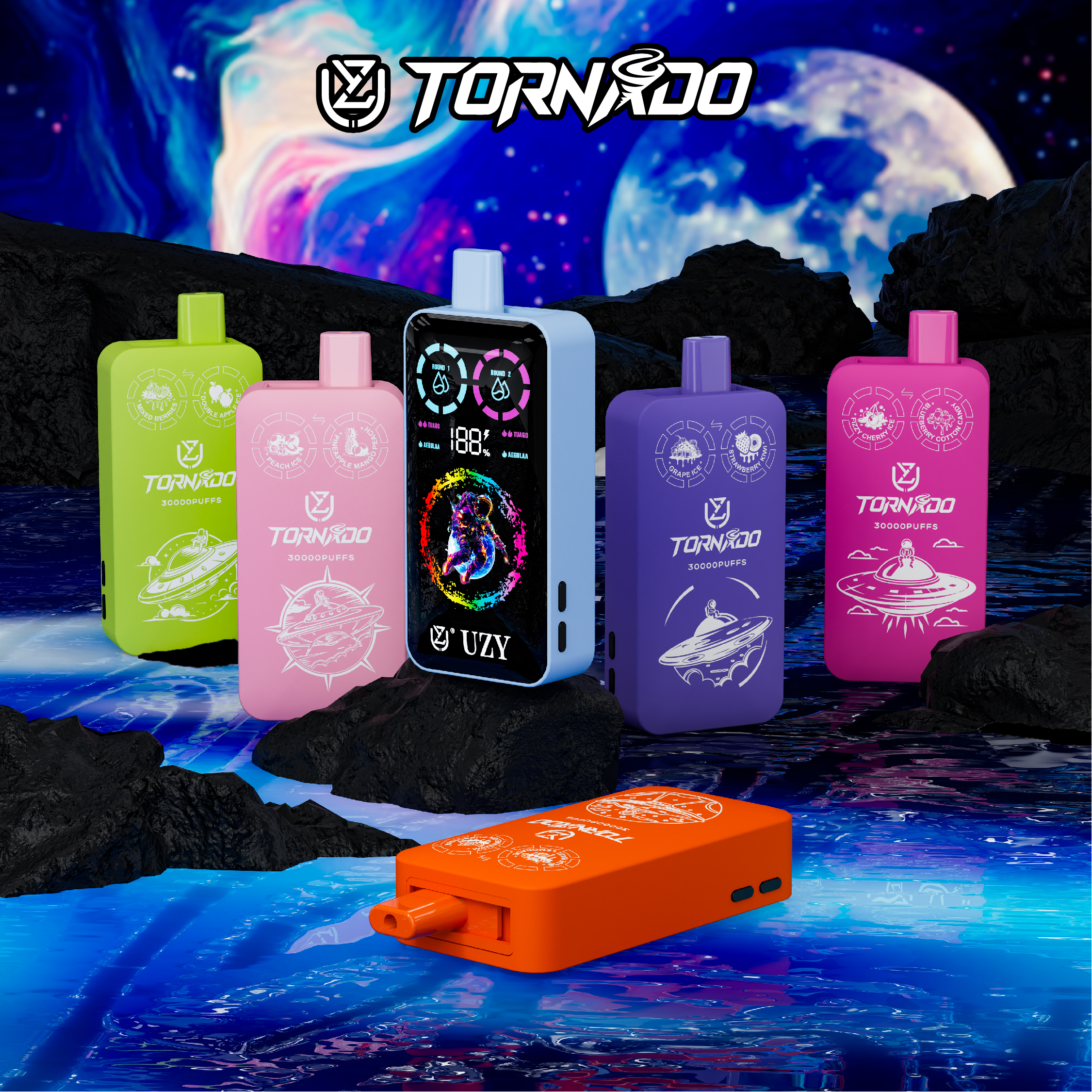 vapeablehouse.com UZY TORNADO 30K(30000) Puffs (Double Flavors) Smart LCD Display 40mL e-liquid  2% or 5% Nicotine 850mAh battery Disposable Vape