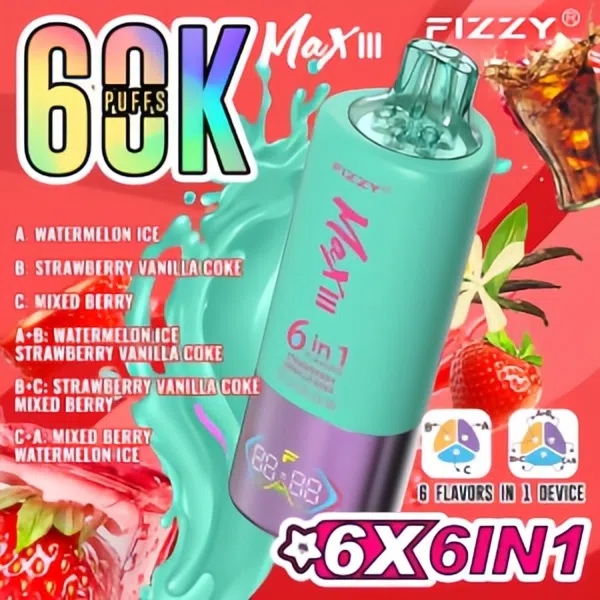 vapeablehouse.com Revolutionary Experience:Fizzy Max III Six-in-One Rechargeable Disposable Vape-A 60,000-Puff Journey to Bliss, Unlocking 6 Mysterious Flavor Universes!